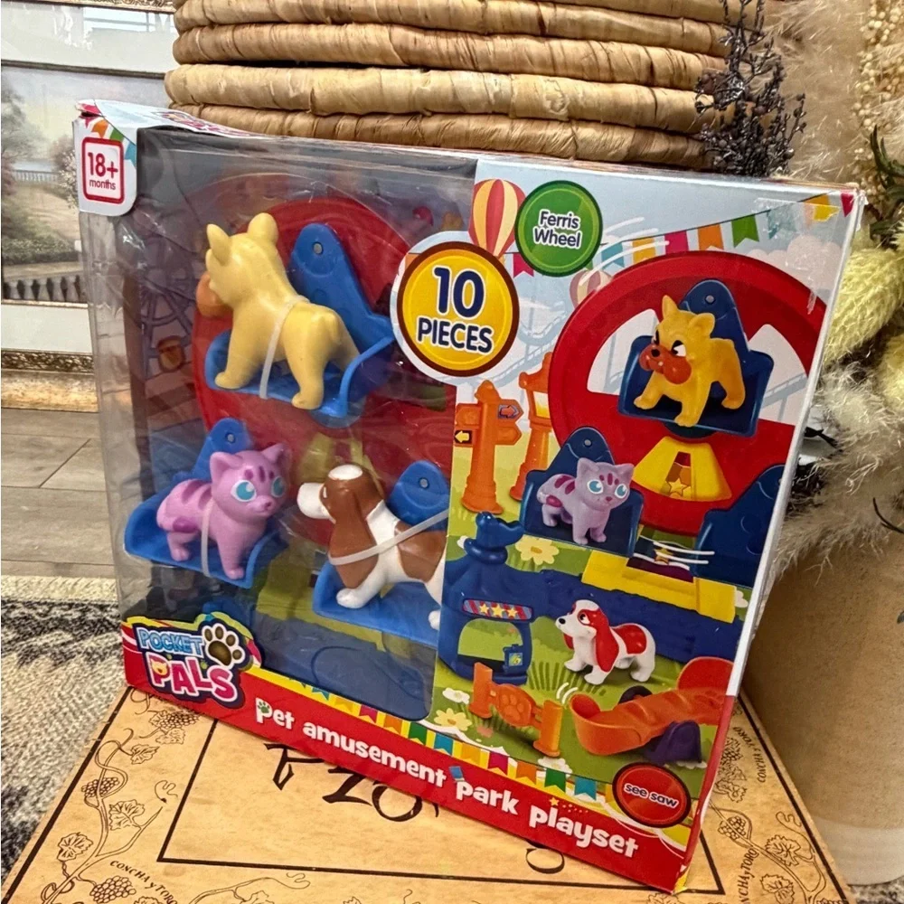 New Toddlers 10 Pc Pet Carnival Amusement Park Rides & Figures Toy Set